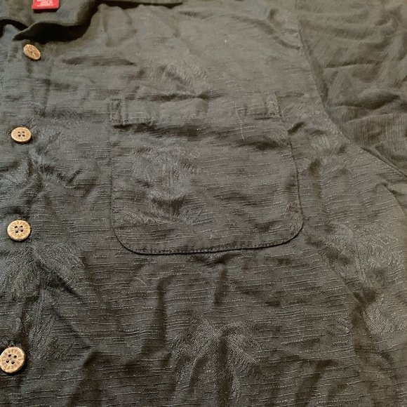 Caribbean Joe Hawaiian Shirt Size L Rayon-Poly Palm Tree Button Down Black - Picture 5 of 6